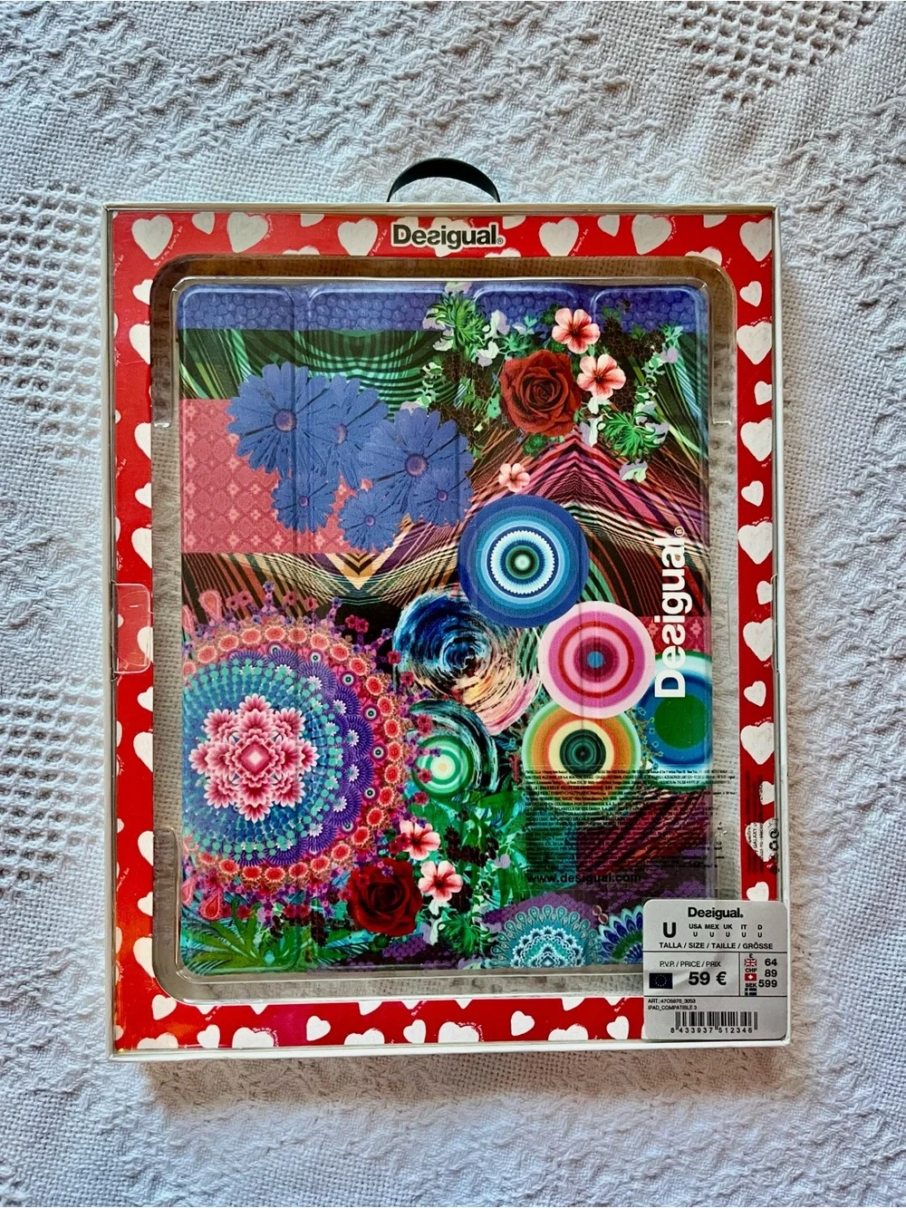 Desigual iPad Tablet Case in Bright Bold Floral & Circular Pattern Blue Pink Red